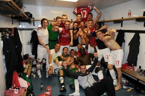 Arsenal celebrate 4th in dressing room