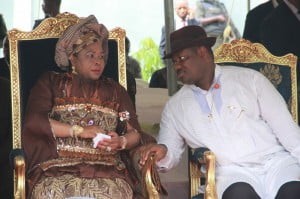 First Lady, Dame Patience Jonathan in a chat with Rivers State Deputy Governor, Engr. Tele Ikuru, during the commissioning of Yitzhak Rabin International School in Port Harcourt