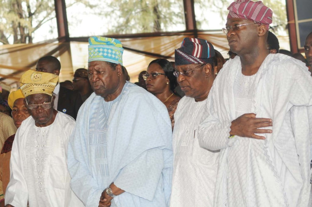 PIC.3.  FROM LEFT: FORMER LAGOS GOVERNOR, CHIEF LATEEF JAKANDE;  ASOJU OBA OF LAGOS, CHIEF MOLADE   OKOYA-THOMAS;   ACN CHAIRMAN, LAGOS, CHIEF HENRY AJOMALE AND GOV. BABATUNDE FASHOLA OF LAGOS,    AT THE EVENT MARKING 2,300 DAYS OF GOV. FASHOLA IN LAGOS ON SATURDAY (14/9/13).