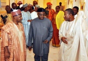 PIC.2. FROM LEFT: VICE-PRESIDENT NAMADI SAMBO; CHIEF OF STAFF, CHIEF MIKE OGHIADOMHE AND PRESIDENT GOODLUCK JONATHAN AFTER BREAKING  FAST  IN ABUJA ON WEDNESDAY NIGHT.