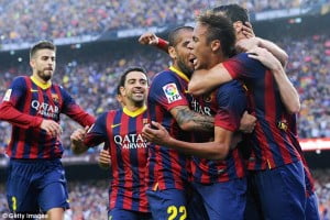 Barca celebrate against Real Madrid-Oct 2013
